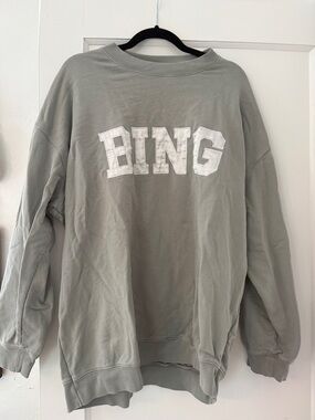 Anine Bing Sage Green Crewneck with White BING Appliqué